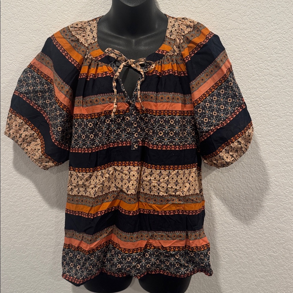 Loft Boho Shirt Blouse Balloon Sleeves Size Large